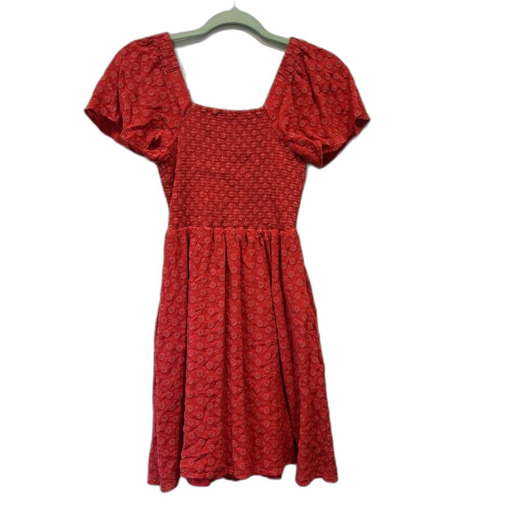 Madewell Eyelet Lucie Smocked Mini Dress Red Picnic Brunch Vacation Women Small - Picture 3 of 10